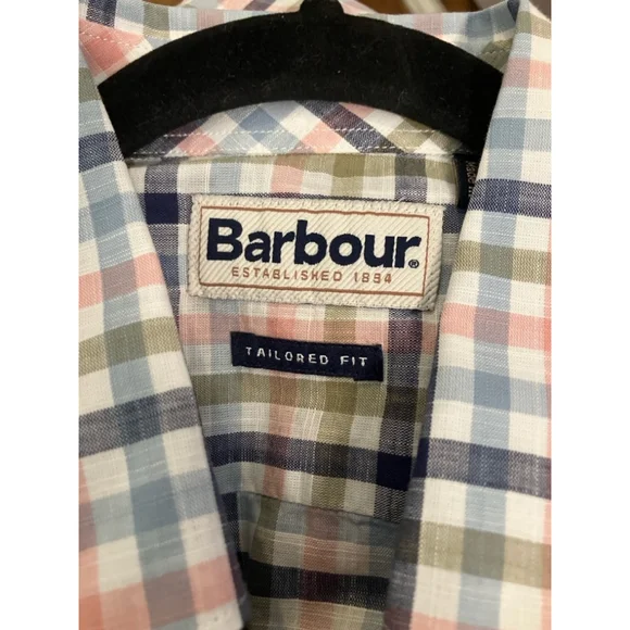 Barbour Kinson S/S Tailored Shirt Sz S Pastel Pink Multi-color Cotton
